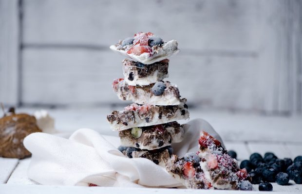 frozen yogurt berries chocolate barks